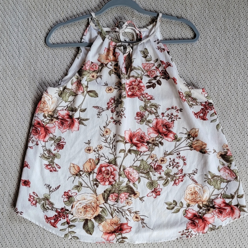 Blue Rain Floral Print Tank Top